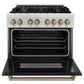 ZLINE Autograph Edition 36 in. 4.6 cu. ft. Legacy Dual Fuel Range with 6 Burner Gas Cooktop and Electric Convection Oven in Satin Stainless Steel with Black Matte Door and Champagne Bronze Accents, Open Box-Great Condition