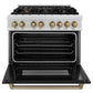 ZLINE Autograph Edition 36 in. 4.6 cu. ft. Legacy Dual Fuel Range with 6 Burner Gas Cooktop and Electric Convection Oven in Satin Stainless Steel with Black Matte Door and Champagne Bronze Accents, Open Box-Good Condition