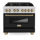 ZLINE Autograph Edition 36 in. 4.6 cu. ft. Legacy Dual Fuel Range with 6 Burner Gas Cooktop and Electric Convection Oven in Satin Stainless Steel with Black Matte Door and Champagne Bronze Accents, Open Box-Good Condition