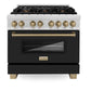 ZLINE Autograph Edition 36 in. 4.6 cu. ft. Legacy Dual Fuel Range with 6 Burner Gas Cooktop and Electric Convection Oven in Satin Stainless Steel with Black Matte Door and Champagne Bronze Accents, Open Box-Great Condition