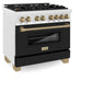 ZLINE Autograph Edition 36 in. 4.6 cu. ft. Legacy Dual Fuel Range with 6 Burner Gas Cooktop and Electric Convection Oven in Satin Stainless Steel with Black Matte Door and Champagne Bronze Accents (RASZ-BLM-36-CB) side.