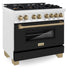 ZLINE Autograph Edition 36 in. 4.6 cu. ft. Legacy Dual Fuel Range with 6 Burner Gas Cooktop and Electric Convection Oven in Satin Stainless Steel with Black Matte Door and Champagne Bronze Accents, Open Box-Good Condition