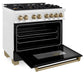 ZLINE Autograph Edition 36 in. 4.6 cu. ft. Legacy Dual Fuel Range with 6 Burner Gas Cooktop and Electric Convection Oven in Satin Stainless Steel with Black Matte Door and Champagne Bronze Accents, Open Box-Great Condition