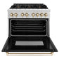 ZLINE Autograph Edition 36 in. 4.6 cu. ft. Legacy Dual Fuel Range with 6 Burner Gas Cooktop and Electric Convection Oven in Satin Stainless Steel with Black Matte Door and Polished Gold Accents, Open Box-Good Condition