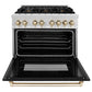 ZLINE Autograph Edition 36 in. 4.6 cu. ft. Legacy Dual Fuel Range with 6 Burner Gas Cooktop and Electric Convection Oven in Satin Stainless Steel with Black Matte Door and Polished Gold Accents, Open Box-Great Condition