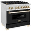 ZLINE Autograph Edition 36 in. 4.6 cu. ft. Legacy Dual Fuel Range with 6 Burner Gas Cooktop and Electric Convection Oven in Satin Stainless Steel with Black Matte Door and Polished Gold Accents, Open Box-Great Condition