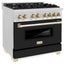 ZLINE Autograph Edition 36 in. 4.6 cu. ft. Legacy Dual Fuel Range with 6 Burner Gas Cooktop and Electric Convection Oven in Satin Stainless Steel with Black Matte Door and Polished Gold Accents, Open Box-Good Condition