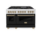 ZLINE Autograph Edition 48 in. 6.0 cu. ft. Legacy Dual Fuel Range with 7 Burner Gas Cooktop and 2 Electric Ovens in Satin Stainless Steel with Black Matte Doors and Champagne Bronze Accents, Open Box-Good Condition