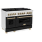 ZLINE Autograph Edition 48 in. 6.0 cu. ft. Legacy Dual Fuel Range with 7 Burner Gas Cooktop and 2 Electric Ovens in Satin Stainless Steel with Black Matte Doors and Champagne Bronze Accents, Open Box-Good Condition
