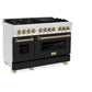 ZLINE Autograph Edition 48 in. 6.0 cu. ft. Legacy Dual Fuel Range with 7 Burner Gas Cooktop and 2 Electric Ovens in Satin Stainless Steel with Black Matte Doors and Champagne Bronze Accents, Open Box-Great Condition