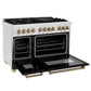 ZLINE Autograph Edition 48 in. 6.0 cu. ft. Legacy Dual Fuel Range with 7 Burner Gas Cooktop and 2 Electric Ovens in Satin Stainless Steel with Black Matte Doors and Champagne Bronze Accents, Open Box-Great Condition