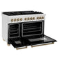 ZLINE Autograph Edition 48 in. 6.0 cu. ft. Legacy Dual Fuel Range with 7 Burner Gas Cooktop and 2 Electric Ovens in Satin Stainless Steel with Black Matte Doors and Champagne Bronze Accents, Open Box-Good Condition