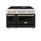 ZLINE Autograph Edition 48 in. 6.0 cu. ft. Legacy Dual Fuel Range with 7 Burner Gas Cooktop and 2 Electric Ovens in Satin Stainless Steel with Black Matte Doors and Polished Gold Accents, Open Box-Good Condition