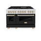 ZLINE Autograph Edition 48 in. 6.0 cu. ft. Legacy Dual Fuel Range with 7 Burner Gas Cooktop and 2 Electric Ovens in Satin Stainless Steel with Black Matte Doors and Polished Gold Accents, Open Box-Great Condition