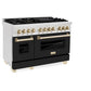 ZLINE Autograph Edition 48 in. 6.0 cu. ft. Legacy Dual Fuel Range with 7 Burner Gas Cooktop and 2 Electric Ovens in Satin Stainless Steel with Black Matte Doors and Polished Gold Accents, Open Box-Good Condition