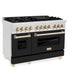 ZLINE Autograph Edition 48 in. 6.0 cu. ft. Legacy Dual Fuel Range with 7 Burner Gas Cooktop and 2 Electric Ovens in Satin Stainless Steel with Black Matte Doors and Polished Gold Accents (RASZ-BLM-48-G) side.