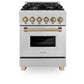 ZLINE Autograph Edition 24 in. 2.8 cu. ft. Legacy Dual Fuel Range with 4 Burner Gas Cooktop and Electric Convection Oven in Satin Stainless Steel and Champagne Bronze Accents, Open Box-Great Condition