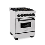 ZLINE Autograph Edition 24 in. 2.8 cu. ft. Legacy Dual Fuel Range with 4 Burner Gas Cooktop and Electric Convection Oven in Satin Stainless Steel and Matte Black Accents, Open Box-Good Condition