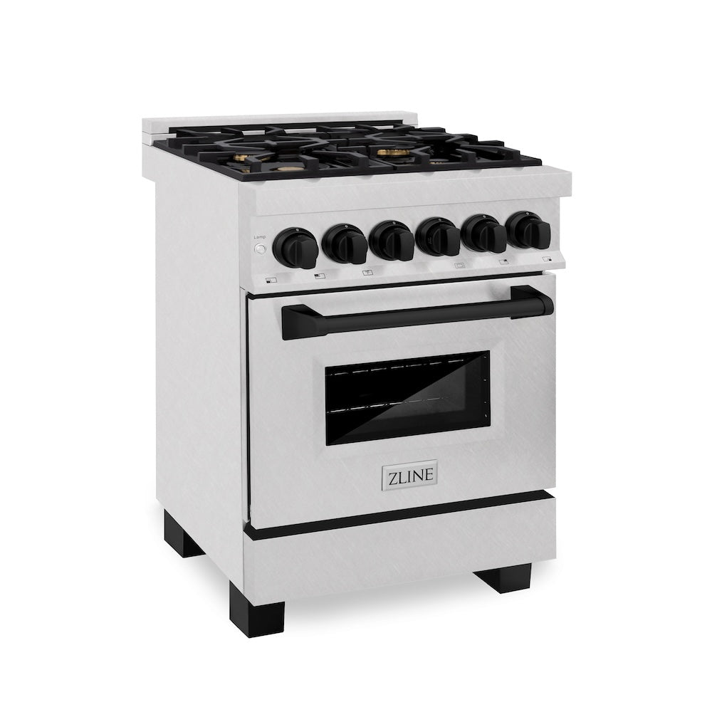 ZLINE Autograph Edition 24 in. 2.8 cu. ft. Legacy Dual Fuel Range with 4 Burner Gas Cooktop and Electric Convection Oven in Satin Stainless Steel and Matte Black Accents, Open Box-Good Condition