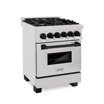 ZLINE Autograph Edition 24 in. 2.8 cu. ft. Legacy Dual Fuel Range with 4 Burner Gas Cooktop and Electric Convection Oven in Satin Stainless Steel and Matte Black Accents, Open Box-Good Condition