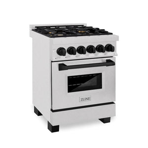 ZLINE Autograph Edition 24 in. 2.8 cu. ft. Legacy Dual Fuel Range with 4 Burner Gas Cooktop and Electric Convection Oven in Satin Stainless Steel and Matte Black Accents, Open Box-Great Condition main image.