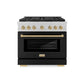 ZLINE Autograph Edition 36 in. 5.2 cu. ft. Paramount Dual Fuel Range with 6 Burner Gas Cooktop and Electric Convection Oven in Satin Stainless Steel with Black Matte Door and Champagne Bronze Accents, Open Box-Great Condition