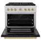 ZLINE Autograph Edition 36 in. 5.2 cu. ft. Paramount Dual Fuel Range with 6 Burner Gas Cooktop and Electric Convection Oven in Satin Stainless Steel with Black Matte Door and Champagne Bronze Accents, Open Box-Good Condition