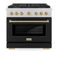 ZLINE Autograph Edition 36 in. 5.2 cu. ft. Paramount Dual Fuel Range with 6 Burner Gas Cooktop and Electric Convection Oven in Satin Stainless Steel with Black Matte Door and Champagne Bronze Accents, Open Box-Good Condition