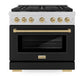 ZLINE Autograph Edition 36 in. 5.2 cu. ft. Paramount Dual Fuel Range with 6 Burner Gas Cooktop and Electric Convection Oven in Satin Stainless Steel with Black Matte Door and Champagne Bronze Accents, Open Box-Great Condition