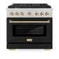 ZLINE Autograph Edition 36 in. 5.2 cu. ft. Paramount Dual Fuel Range with 6 Burner Gas Cooktop and Electric Convection Oven in Satin Stainless Steel with Black Matte Door and Polished Gold Accents, Open Box-Good Condition