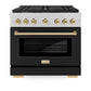 ZLINE Autograph Edition 36 in. 5.2 cu. ft. Paramount Dual Fuel Range with 6 Burner Gas Cooktop and Electric Convection Oven in Satin Stainless Steel with Black Matte Door and Polished Gold Accents, Open Box-Great Condition
