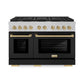 ZLINE Autograph Edition 48 in. 6.7 cu. ft. Paramount Double Oven Dual Fuel Range with 8 Burner Gas Cooktop in Satin Stainless Steel with Black Matte Doors and Champagne Bronze Accents, Open Box-Great Condition