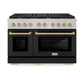 ZLINE Autograph Edition 48 in. 6.7 cu. ft. Paramount Double Oven Dual Fuel Range with 8 Burner Gas Cooktop in Satin Stainless Steel with Black Matte Doors and Champagne Bronze Accents, Open Box-Great Condition