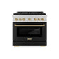 ZLINE Autograph Edition 36 in. 5.2 cu. ft. Paramount Gas Range with 6 Burner Cooktop and Convection Gas Oven in Satin Stainless Steel with Black Matte Door and Champagne Bronze Accents, Open Box-Great Condition