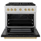 ZLINE Autograph Edition 36 in. 5.2 cu. ft. Paramount Gas Range with 6 Burner Cooktop and Convection Gas Oven in Satin Stainless Steel with Black Matte Door and Champagne Bronze Accents, Open Box-Great Condition
