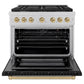 ZLINE Autograph Edition 36 in. 5.2 cu. ft. Paramount Gas Range with 6 Burner Cooktop and Convection Gas Oven in Satin Stainless Steel with Black Matte Door and Champagne Bronze Accents, Open Box-Good Condition