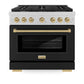 ZLINE Autograph Edition 36 in. 5.2 cu. ft. Paramount Gas Range with 6 Burner Cooktop and Convection Gas Oven in Satin Stainless Steel with Black Matte Door and Champagne Bronze Accents, Open Box-Great Condition