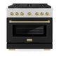 ZLINE Autograph Edition 36 in. 5.2 cu. ft. Paramount Gas Range with 6 Burner Cooktop and Convection Gas Oven in Satin Stainless Steel with Black Matte Door and Champagne Bronze Accents, Open Box-Great Condition