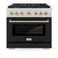 ZLINE Autograph Edition 36 in. 5.2 cu. ft. Paramount Gas Range with 6 Burner Cooktop and Convection Gas Oven in Satin Stainless Steel with Black Matte Door and Polished Gold Accents, Open Box-Great Condition