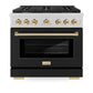 ZLINE Autograph Edition 36 in. 5.2 cu. ft. Paramount Gas Range with 6 Burner Cooktop and Convection Gas Oven in Satin Stainless Steel with Black Matte Door and Polished Gold Accents, Open Box-Great Condition