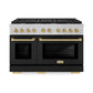 ZLINE Autograph Edition 48 in. 6.7 cu. ft. Paramount Double Oven Gas Range with 8 Burner Cooktop in Satin Stainless Steel with Black Matte Doors and Champagne Bronze Accents, Open Box-Great Condition