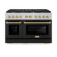 ZLINE Autograph Edition 48 in. 6.7 cu. ft. Paramount Double Oven Gas Range with 8 Burner Cooktop in Satin Stainless Steel with Black Matte Doors and Champagne Bronze Accents, Open Box-Great Condition
