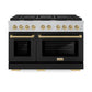 ZLINE Autograph Edition 48 in. 6.7 cu. ft. Paramount Double Oven Gas Range with 8 Burner Cooktop in Satin Stainless Steel with Black Matte Doors and Champagne Bronze Accents, Open Box-Great Condition