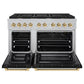 ZLINE Autograph Edition 48 in. 6.7 cu. ft. Paramount Double Oven Gas Range with 8 Burner Cooktop in Satin Stainless Steel with Black Matte Doors and Polished Gold Accents, Open Box-Great Condition