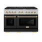 ZLINE Autograph Edition 48 in. 6.7 cu. ft. Paramount Double Oven Gas Range with 8 Burner Cooktop in Satin Stainless Steel with Black Matte Doors and Polished Gold Accents, Open Box-Good Condition