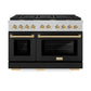 ZLINE Autograph Edition 48 in. 6.7 cu. ft. Paramount Double Oven Gas Range with 8 Burner Cooktop in Satin Stainless Steel with Black Matte Doors and Polished Gold Accents, Open Box-Great Condition
