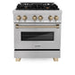 ZLINE Autograph Edition 30 in. 4.0 cu. ft. Legacy Dual Fuel Range with 4 Burner Gas Cooktop and Electric Convection Oven in Satin Stainless Steel and Champagne Bronze Accents, Open Box-Great Condition