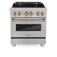 ZLINE Autograph Edition 30 in. 4.0 cu. ft. Legacy Dual Fuel Range with 4 Burner Gas Cooktop and Electric Convection Oven in Satin Stainless Steel and Champagne Bronze Accents, Open Box-Good Condition