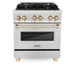ZLINE Autograph Edition 30 in. 4.0 cu. ft. Legacy Dual Fuel Range with 4 Burner Gas Cooktop and Electric Convection Oven in Satin Stainless Steel and Polished Gold Accents, Open Box-Great Condition