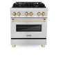 ZLINE Autograph Edition 30 in. 4.0 cu. ft. Legacy Dual Fuel Range with 4 Burner Gas Cooktop and Electric Convection Oven in Satin Stainless Steel and Polished Gold Accents, Open Box-Good Condition